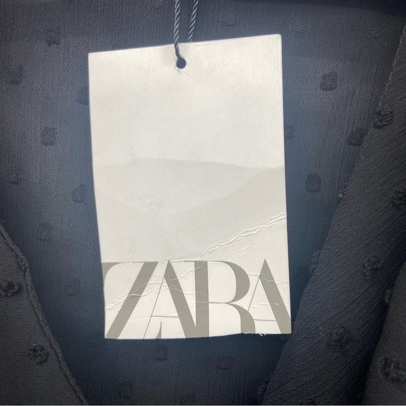 NWT Zara Swiss Dot Ruffle Long Sleeve Sheer Black Top Size Small - Picture 8 of 10